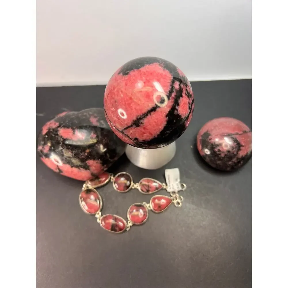 New Rhodonite free form sterling silver link bracelet